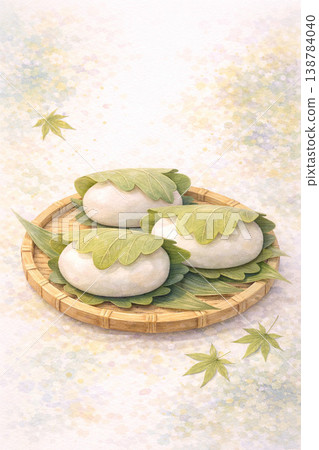 Children's Day Series: Natural watercolor illustration of kashiwa mochi (rice cake wrapped in an oak leaf) 138784040