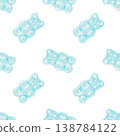 Watercolor gummy bear pattern. Tender candy in the shape of a bear. Clip art. Perfect for designing and packaging sweets and vitamins. 138784122