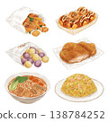 手繪,水彩,線條風,台灣小吃,組合包,鹹酥雞,章魚燒,地瓜球,雞排,牛肉麵,蝦仁蛋炒飯 138784252