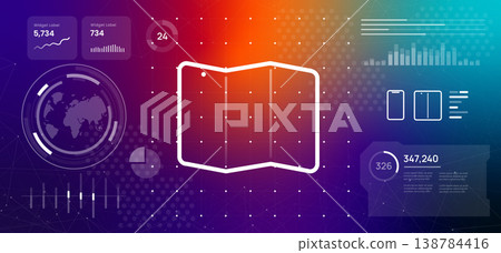 futuristic trifold smartphone and foldable screen technology background with device outline and digital data infographic elements for mobile innovation and hardware futuristic trifold smartphone and foldable screen technology background with device outline and digital data infographic elements for mobile innovation and hardware 138784416