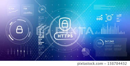 HTTPS secure internet protocol and web protection concept https icon with lock shield on blue digital dashboard with data security statistics for cybersecurity encryption and private data safety HTTPS secure internet protocol and web protection concept https icon with lock shield on blue digital dashboard with data security statistics for cybersecurity encryption and private data safety 138784432