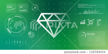 luxury value and premium quality concept featuring a large diamond gemstone icon global growth statistics market analysis and high end investment performance tracking 138784434