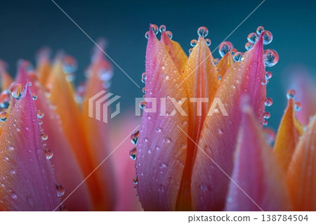 Dew Drops Glisten on Delicate Peach Tulip Petals in Soft Morning Light Generative AI 138784504