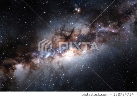 Stars and galaxies spread across the night sky in a dark area with minimal light during a clear evening 138784734