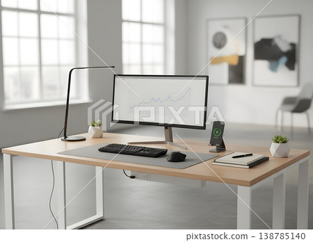 現代辦公桌和數位設備景觀 138785140