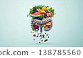 Gut health food, Summer. creative representation of human intestine made from fresh fruits and vegetables, symbolizing healthy digestion 138785560