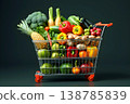 Fresh produce filled shopping cart showcasing a vibrant variety of fruits and vegetables  138785839