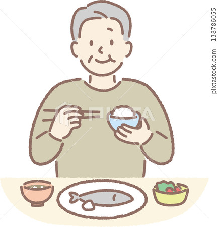 Elderly men who eat healthy meals 138786055