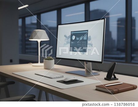 現代辦公桌和電子螢幕 138786058