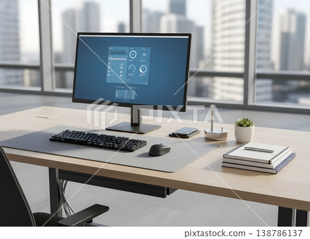 現代辦公桌和數位設備 138786137