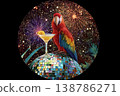 Tropical Disco Party With a Vibrant Parrot on a Sparkling Globe Generative AI 138786271