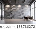 Sculpted Waves Create an Intriguing Backdrop in a Modern Office Space Design Generative AI 138786272