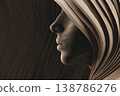Silhouette of a Serene Woman Emerging From Flowing Wood-Like Textures Generative AI 138786276