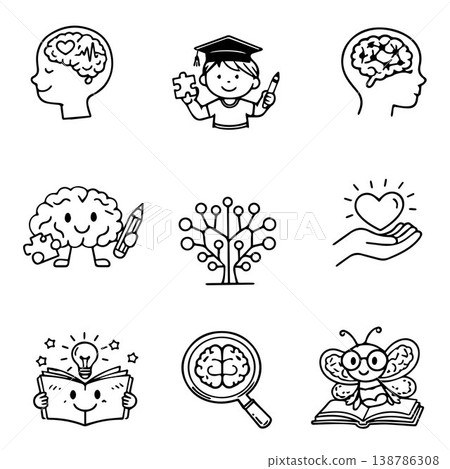 Vector logo for pediatric neuropsychology. Pediatric neuropsychology. Design element for children's centers, clinics, psychologists and other uses. 138786308