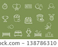 A collection of symbols and sketches for World Table Tennis Day. Thin-line tennis-themed icons for websites and apps on a green background. Vector graphics. 138786310