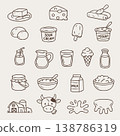Hand drawn set of Milk and Dairy Products doodle. Farm food: cheese, butter, yogurt, milk, ice cream, cottage cheese in sketch style. Vector illustration isolated on white background. 138786319