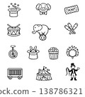 Circus doodle hand drawn icon set. Outline drawing circus line clipart symbol collection. Vector illustration 138786321