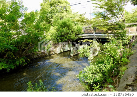 A view of the Niomon Bridge, which branches off from the Lake Biwa Canal, from the Shirakawa River side, in Higashiyama Ward, Kyoto City. A view of the Niomon Bridge, which branches off from the Lake Biwa Canal, from the Shirakawa River side, in Higashiyama Ward, Kyoto City. 138786480