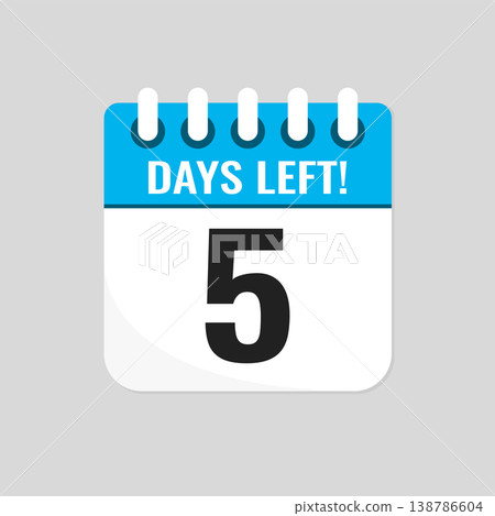 Countdown daily page calendar icon - 5 days left Countdown daily page calendar icon - 5 days left 138786604