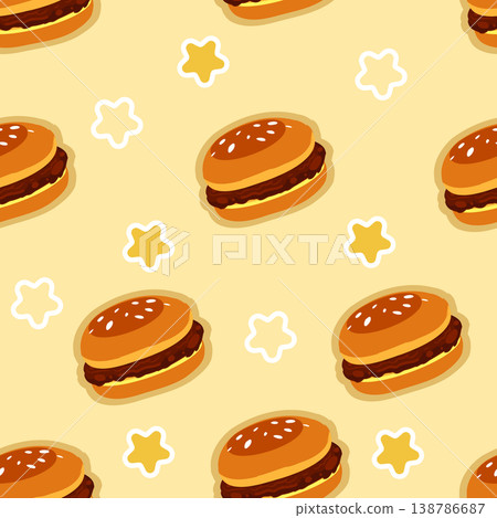 Burger seamless pattern cute cartoon hamburger illustration fast food background for wallpaper textile wrapping paper design Burger seamless pattern cute cartoon hamburger illustration fast food background for wallpaper textile wrapping paper design 138786687
