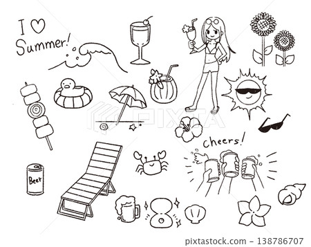 Summer line art illustration set 138786707
