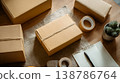 Packaging Boxes on Wooden Table, Small Business Shipping and E Commerce Concept 138786764