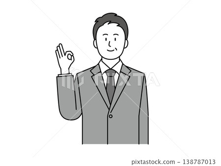 A middle-aged businessman in a suit gives an OK sign with a smile. 138787013