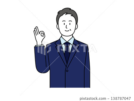 一位身穿西裝的中年商人面帶微笑地比出「OK」手勢。 138787047