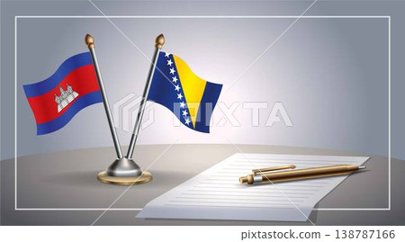 Small national flag of Colombia and Bosnia and Herzegovina Bosnia and Herzegovina flag Relation, Template Vector Illustration 138787166
