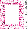Rectangular frame design composed of circles and small heart shapes, white background, suitable for romantic themes. 138787186