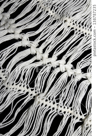 Close up of vintage lace fabric white on black background embroidery Close up of vintage lace fabric white on black background embroidery 138787235