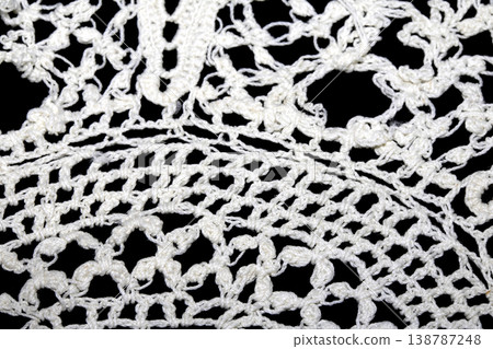 Close up of vintage lace fabric white on black background embroidery Close up of vintage lace fabric white on black background embroidery 138787248