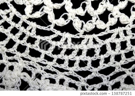 Close up of vintage lace fabric white on black background embroidery Close up of vintage lace fabric white on black background embroidery 138787251