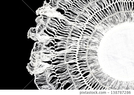 Close up of vintage lace fabric white on black background embroidery Close up of vintage lace fabric white on black background embroidery 138787286