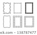 A collection of six frames with designs and decorative elements suitable for borders or embellishments. Black and white colors. 138787477