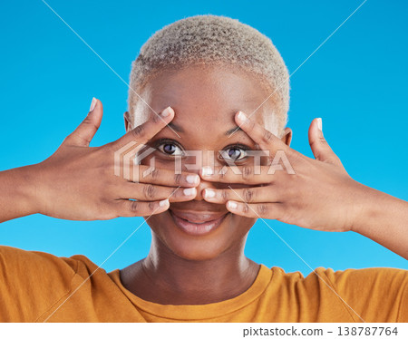 Face, hands and skincare of black woman for beauty in studio isolated on a blue background. Portrait, natural and African model with cosmetics in facial treatment for wellness, aesthetic and health Face, hands and skincare of black woman for beauty in studio isolated on a blue background. Portrait, natural and African model with cosmetics in facial treatment for wellness, aesthetic and health 138787764