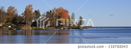 Colorful trees in autumn and Lake Vanern, Vita Sannar, Sweden. 138788043