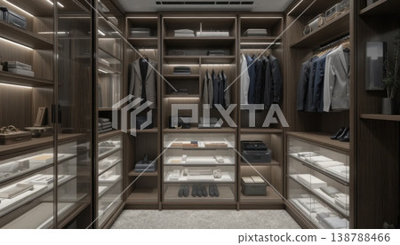 Stylish Closet Space With Organized Clothing and Accessories in Modern Design 138788466