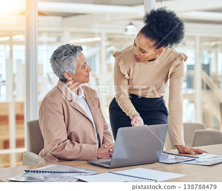 Business people, laptop and training, advice or teamwork, collaboration and planning with marketing mentor. Manager, clients or professional woman on computer for online ideas and coworking questions Business people, laptop and training, advice or teamwork, collaboration and planning with marketing mentor. Manager, clients or professional woman on computer for online ideas and coworking questions 138788479