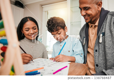 Teaching, math and parents help child with homework for homeschool lesson, project or academic assignment. Smile, remote and father or mother support kid with education, development and studying Teaching, math and parents help child with homework for homeschool lesson, project or academic assignment. Smile, remote and father or mother support kid with education, development and studying 138788487