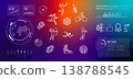 sports science and data analytics athlete icons and digital infographic performance charts for professional training and fitness statistics global sports technology industry 138788545