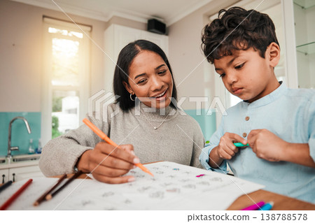 Signal parent, teaching and mother help child with homework for homeschool lesson, project or assignment. Writing, learning and mom support kid with education, development and studying together Signal parent, teaching and mother help child with homework for homeschool lesson, project or assignment. Writing, learning and mom support kid with education, development and studying together 138788578