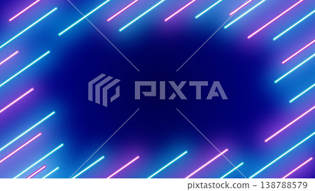 A digital frame background for live streaming events, featuring a navy background with pink and light blue neon lights (horizontal 16:9 aspect ratio). 138788579