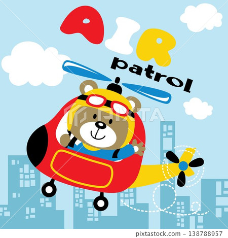 vector cartoon illustration of cute bear on helicopter vector cartoon illustration of cute bear on helicopter 138788957