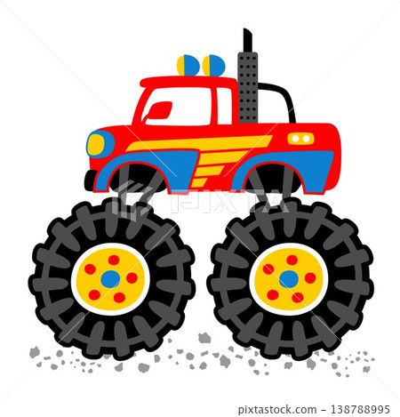 monster truck with big wheels, vector cartoon illustration monster truck with big wheels, vector cartoon illustration 138788995