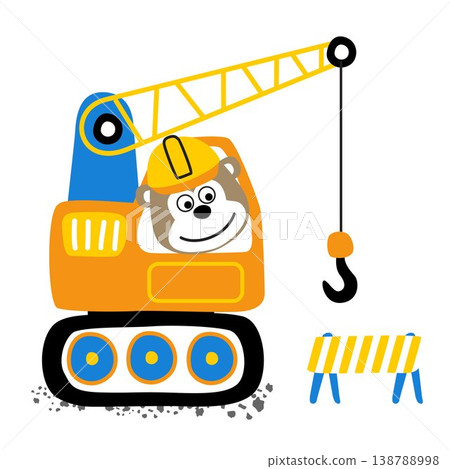 vector cartoon of monkey on construction vehicle with construction barrier 138788998
