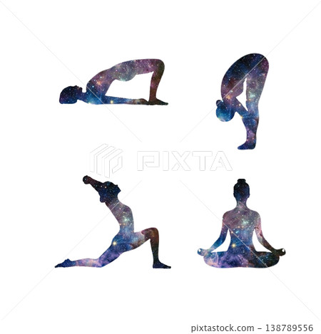 Space/Starry Sky Texture Yoga Silhouette Set of 4 (Mysterious, Transparent PNG) 138789556
