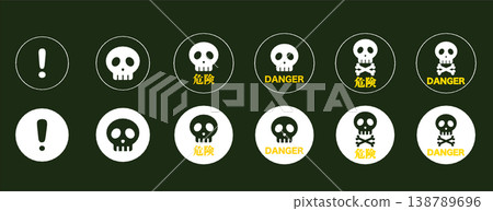 Skull symbol/danger signal symbol, circular white icon, blackboard Skull symbol/danger signal symbol, circular white icon, blackboard 138789696