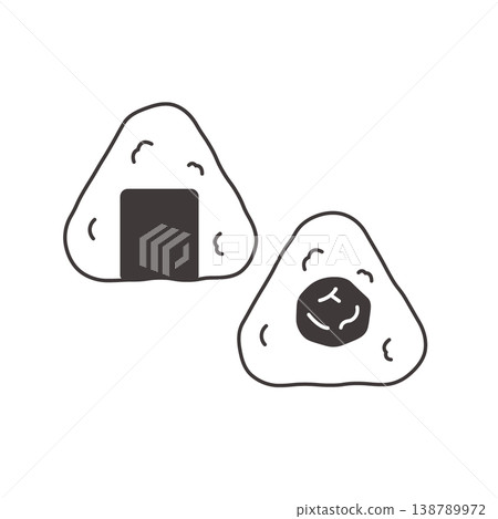 Monochrome illustration of a rice ball; food, bento box, side dish illustration; simple, material, bento material Monochrome illustration of a rice ball; food, bento box, side dish illustration; simple, material, bento material 138789972