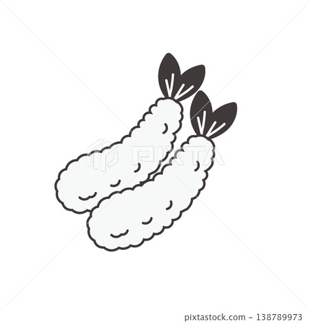 Monochrome illustration of fried shrimp. Food, bento box, side dish illustration, simple, material, bento material. 138789973